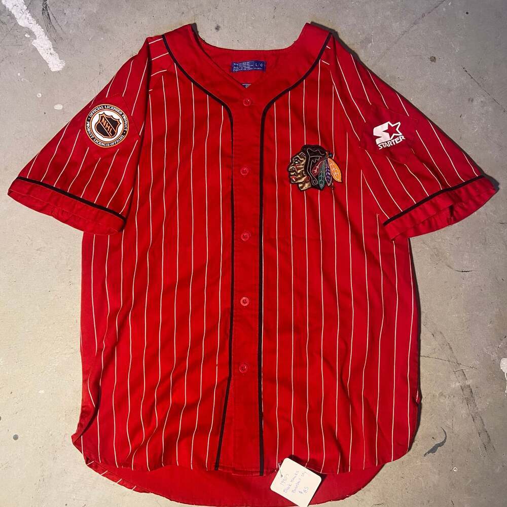 Vintage 90s Chicago Blackhawks Starter Pinstripe Baseball Jersey